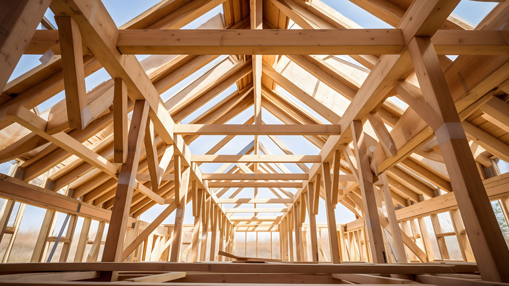 Maison ossature bois en construction dans le paysage rural de Haute-Loire