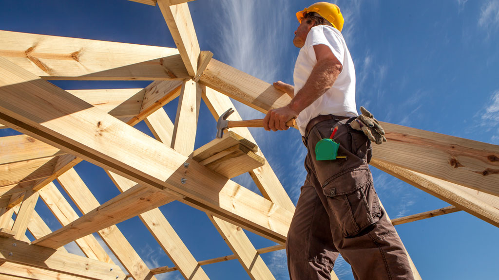Structure ossature bois en cours de montage sur chantier rural